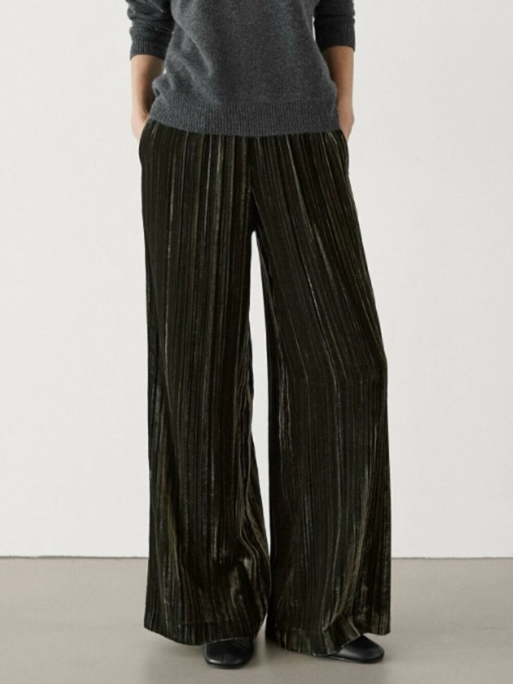 NEW Massimo Dutti Metallic Crushed Velvet Wide Leg Pleated Pants XS